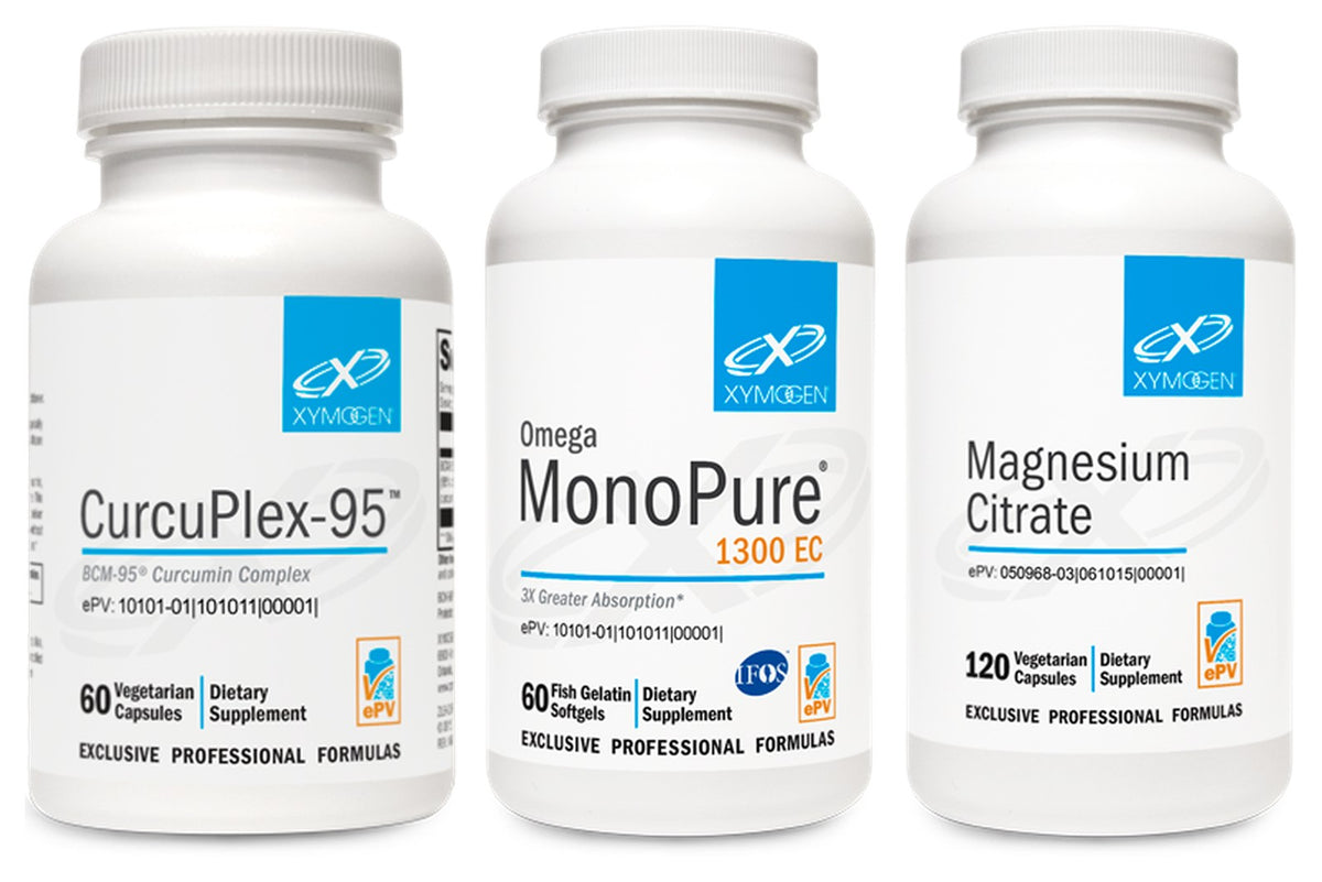 Pain Support Stack — CurcuPlex-95, Omega MonoPure 1300 EC, and Magnesium Citrate