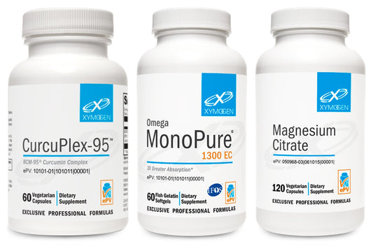 Pain Support Stack — CurcuPlex-95, Omega MonoPure 1300 EC, and Magnesium Citrate